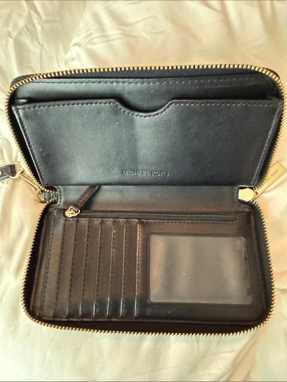 Michael Kors Black Pebbled Leather Wristlet Clutch with MK Logo